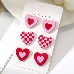 Heart Stud Trio Set - Handmade Clay Earrings - Valentine’s Day - 3 Pairs